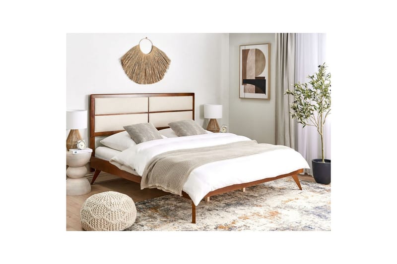 Säng med lamellram Poissy - Mörk trä, beige, 180x200 cm - Möbler - Sovrum - Sängram & sängstomme