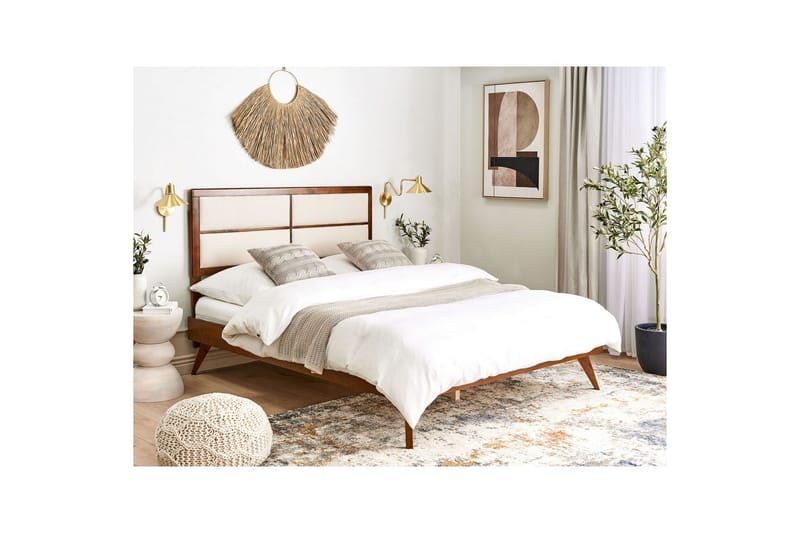 Säng med lamellram Poissy - Mörk trä, beige, 160x200 cm - Möbler - Sovrum - Sängram & sängstomme