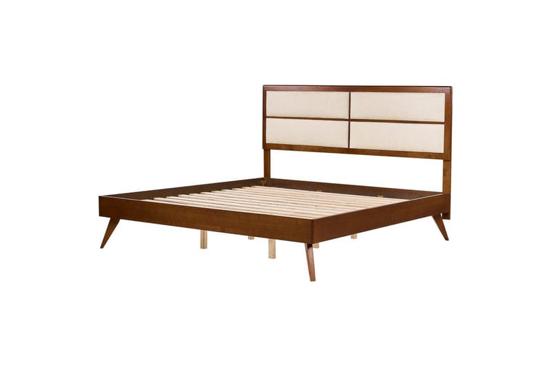 Säng med lamellram Poissy - Mörk trä, beige, 180x200 cm - Möbler - Sovrum - Sängram & sängstomme