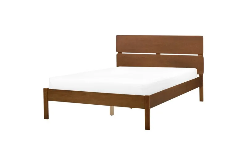 Säng med LED-belysning Boisset - Brun/Gummiträ, 140x200 cm - Möbler - Sovrum - Sängram & sängstomme