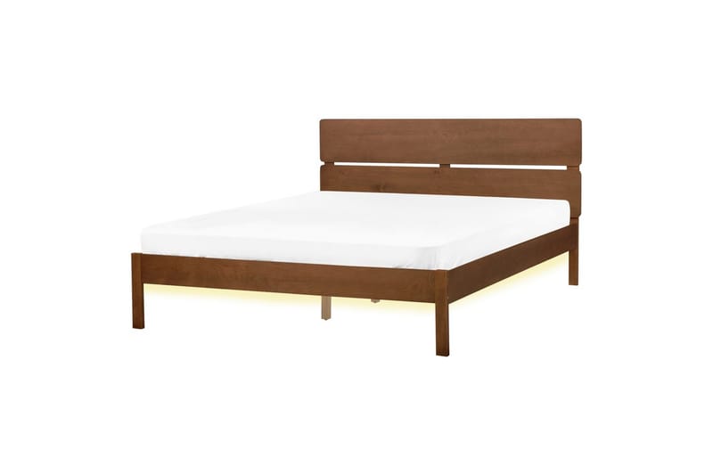Säng med LED-belysning Boisset, Brun/Gummiträ, 160x200 cm