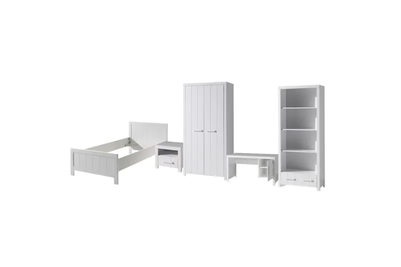 Säng med nattduksbord 2-dörrars garderob Skrivbord Bokhylla Erik