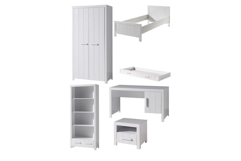 Säng med nattduksbord 2-d örrars garderob Skrivbord Bokhylla Låda Erik