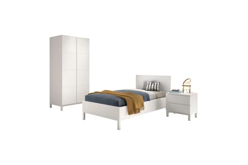 Säng med nattduksbord 2-dörrs garderob Eva