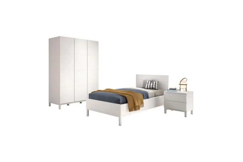 Säng med nattduksbord 3-dörrars garderob Eva