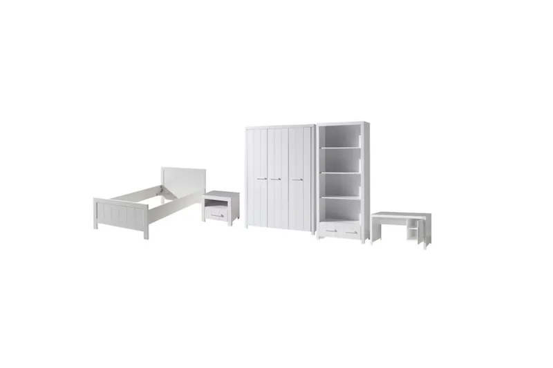 Säng med nattduksbord 3-dörrars garderob Skrivbord Bokhylla Erik