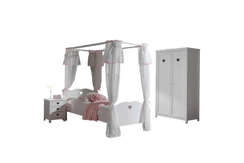 Säng med nattduksbord garderob textilset Amori Vit