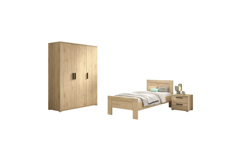 Säng med nattduksbord tredörrars garderob Sam