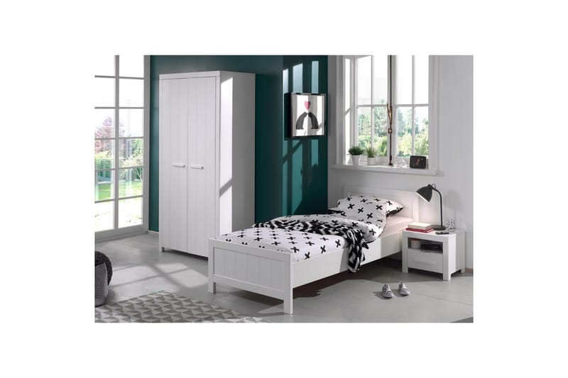 Säng med ribbotten nattduksbord 2-dörrars garderob Erik - Möbler - Sovrum - Möbelset för sovrum