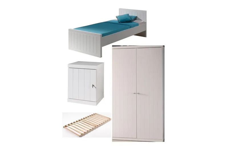 Säng med ribbotten nattduksbord garderob Robin