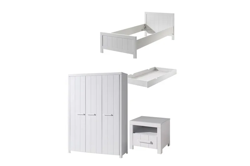 Säng med sängbord, 3-dörrars garderob, låda Erik