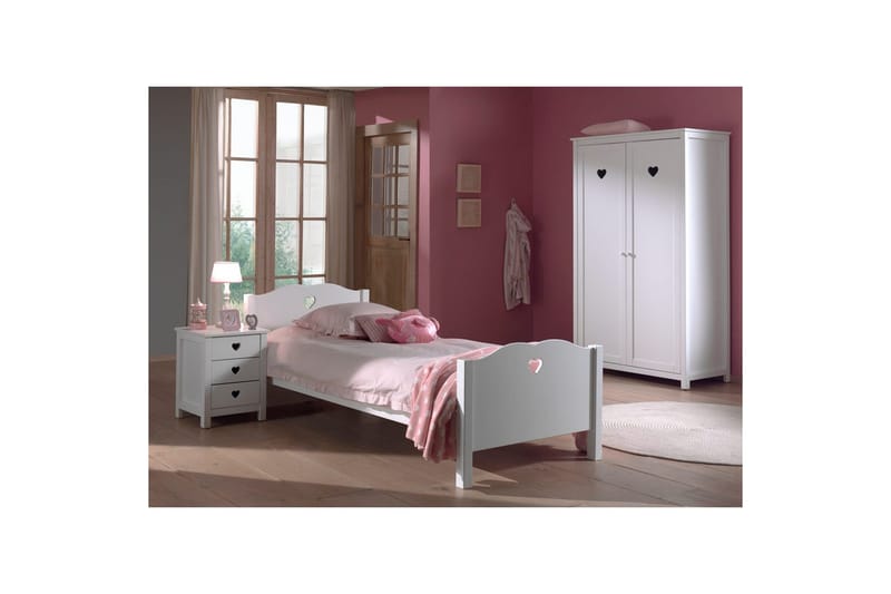 Säng med sängbord, garderob Amori Vit 2 dörrar - 2 dörrar - Möbler - Sovrum - Möbelset för sovrum
