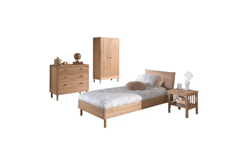 Säng med sängbord, garderob Forrest byrå med 3 lådor Ek, Ek