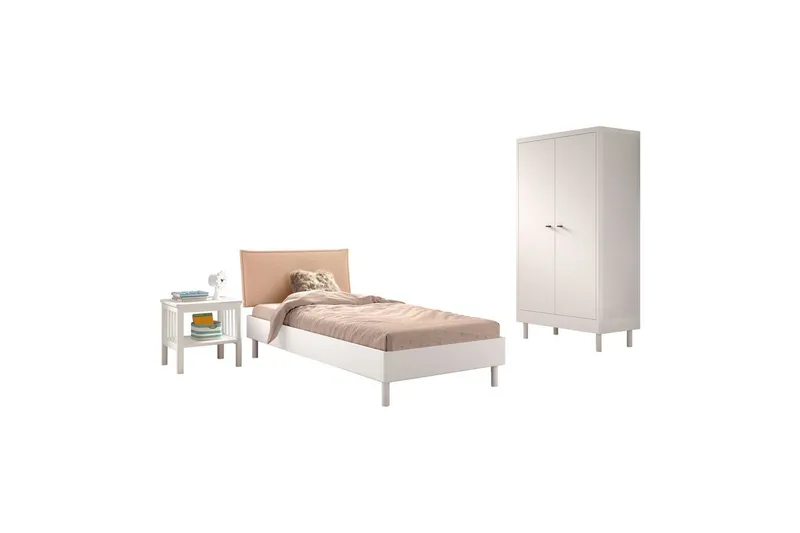 Säng med sängbord, garderob Forrest Vit bok, Vit bok