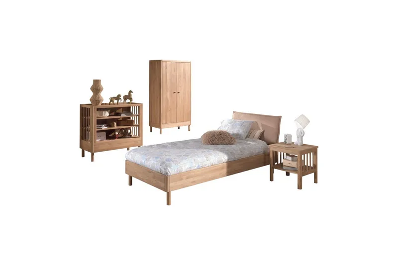 Säng med sängbord, garderob, skötbord Forrest Ek, Ek