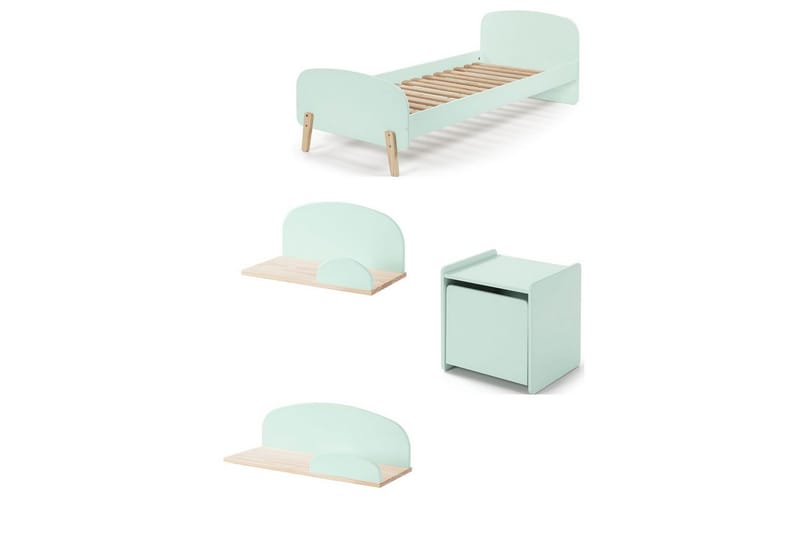 Säng med sängbord Vägg hyllor Kiddy Mintgrön - Mintgrön - Möbler - Sovrum - Möbelset för sovrum