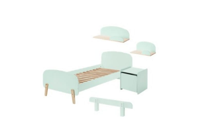 Säng med sängbord Vägg hyllor Skyddsrail Kiddy Mintgrön - Mintgrön - Möbler - Sovrum - Möbelset för sovrum