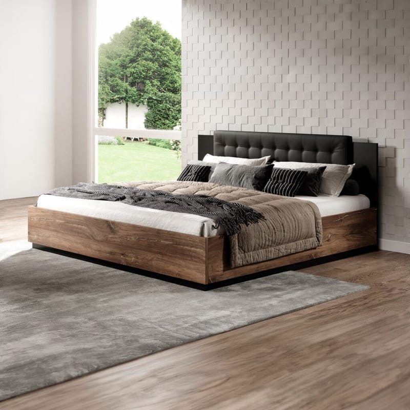 Säng Sigma - 140 cm, Mörk Flagstaff Ek med Kopparfärgad Ornament - Möbler - Sovrum - Sängram & sängstomme