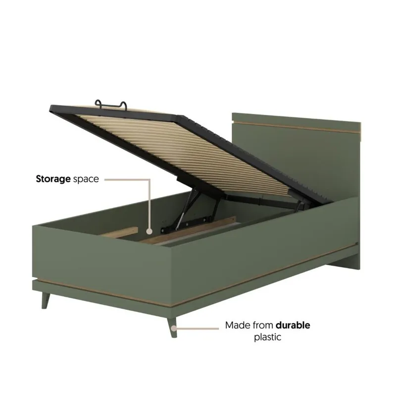Säng Skandinavisk - 100 cm, Dämpad grön - Oljad ek - Möbler - Sovrum - Sängram & sängstomme
