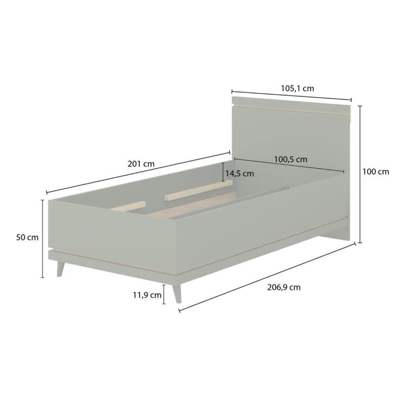 Säng Skandinavisk - 100 cm, Dämpad grön - Oljad ek - Möbler - Sovrum - Sängram & sängstomme