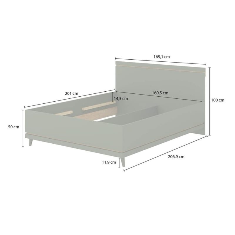Säng Skandinavisk - 160 cm, Dämpad grön - Oljad ek - Möbler - Sovrum - Sängram & sängstomme