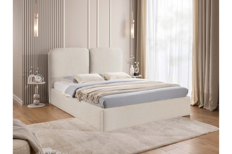 Arondel Komplett Sängpaket i Bouclé med Förvaring och Sänggavel + Bäddmadrass - Beige - Möbler - Sovrum - Sängar - Sängar med förvaring