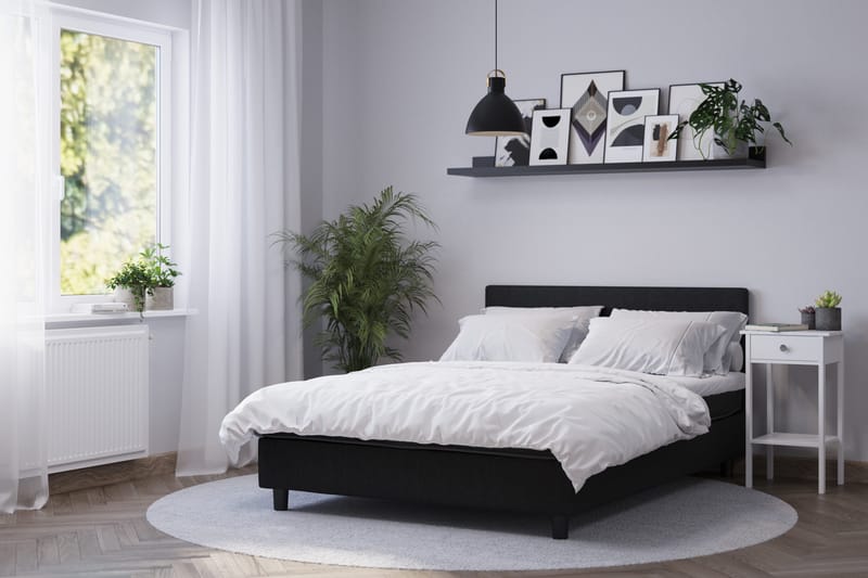 Billingen Komplett Sängpaket – Kontinentalsäng 120x200 cm i Tyg med Sänggavel + Bäddmadrass med Fasthetsgrad Medium - Svart - Möbler - Sovrum - Sängar - Kontinentalsängar