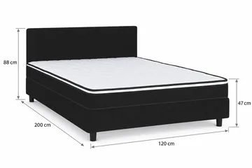 Billingen Komplett Sängpaket – Kontinentalsäng 120x200 cm i Tyg med Sänggavel + Bäddmadrass med Fasthetsgrad Medium - Svart - Möbler - Sovrum - Sängar - Kontinentalsängar