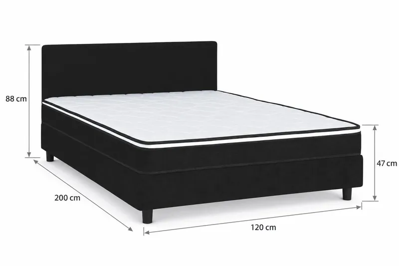 Billingen Komplett Sängpaket – Kontinentalsäng 120x200 cm i Tyg med Sänggavel + Bäddmadrass med Fasthetsgrad Medium - Svart - Möbler - Sovrum - Sängar - Kontinentalsängar