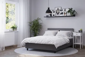 Billingen Komplett Sängpaket – Kontinentalsäng 140x200 cm i Tyg med Sänggavel + Bäddmadrass med Fasthetsgrad Medium - Grå - Möbler - Sovrum - Sängar - Kontinentalsängar