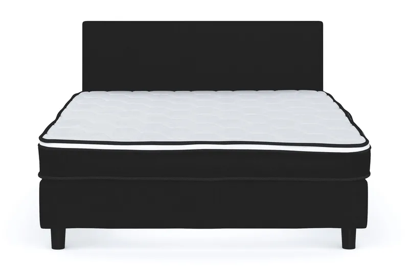 Billingen Komplett Sängpaket – Kontinentalsäng 140x200 cm i Tyg med Sänggavel + Bäddmadrass med Fasthetsgrad Medium, Svart