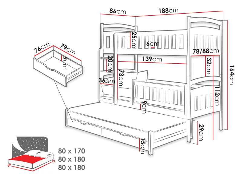 Blankana Våningssäng Två Liggplatser 80x180 cm - Beige - Möbler - Sovrum - Sängar - Våningssängar & loftsängar