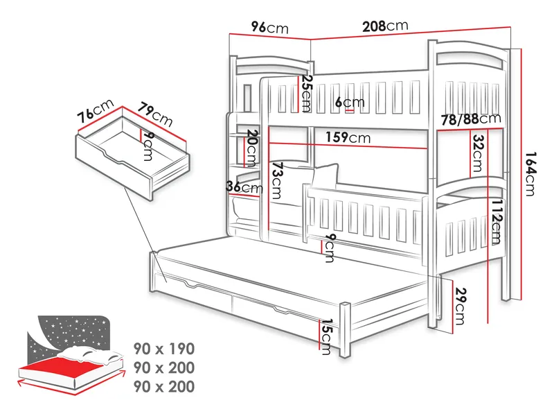 Blankana Våningssäng Två Liggplatser 90x200 cm - Beige - Möbler - Sovrum - Sängar - Våningssängar & loftsängar