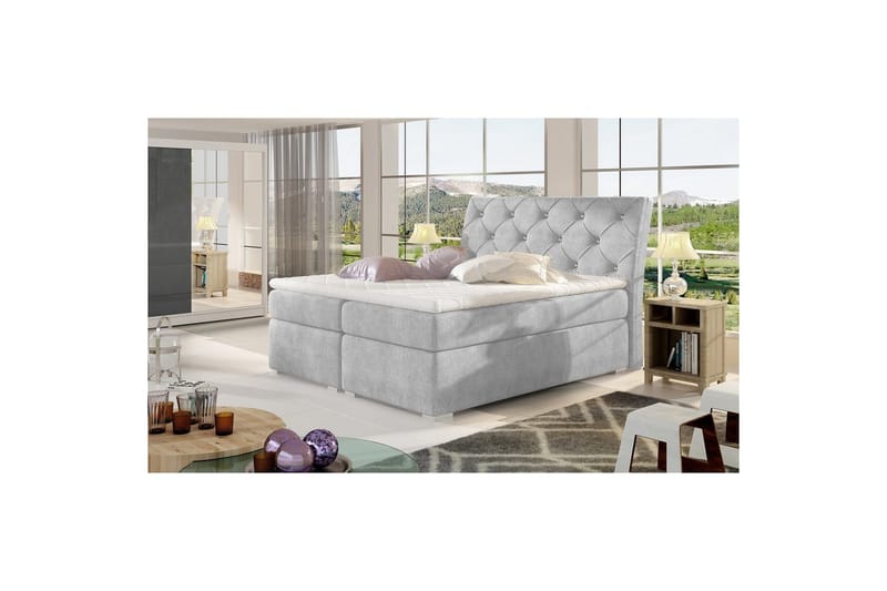 Box Spring Eltap Balvin - 140x200 cm, Omega 02, Grå - Möbler - Sovrum - Sängar - Kontinentalsängar