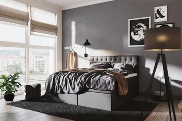 Boxy Box Bed 120x200 cm - Svart/Grå - Möbler - Sovrum - Sängar - Komplett Sängpaket