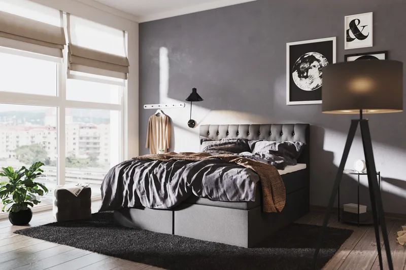 Boxy Komplett Sängpaket Box Bed 160x200 cm - Svart/Grå - Möbler - Sovrum - Sängar - Komplett Sängpaket