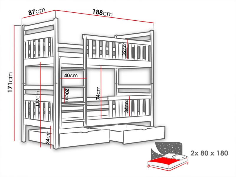 Bridgeorth Våningssäng Två Liggplatser 80x180 cm - Beige - Möbler - Sovrum - Sängar - Våningssängar & loftsängar