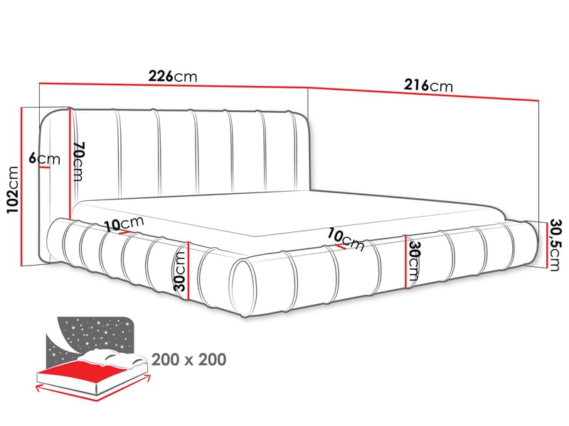 Calrosin Sängram 200x200 cm med Förvaring - Ljusgrå - Möbler - Sovrum - Sängar - Sängar med förvaring