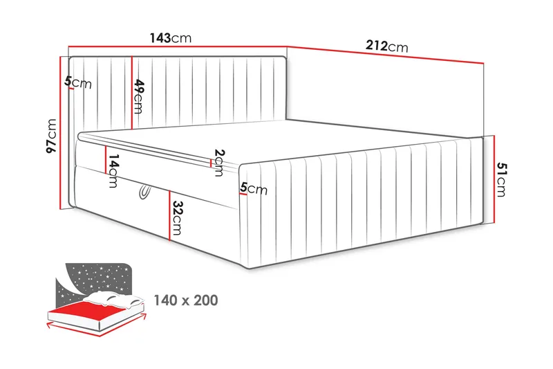 Calrosor Sängpaket Kontinentalsäng med Förvaring 140x200 cm - Rosa - Möbler - Sovrum - Sängar - Komplett Sängpaket