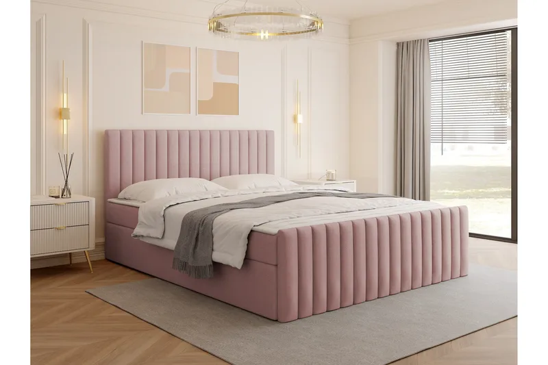 Calrosor Sängpaket Kontinentalsäng med Förvaring 140x200 cm - Rosa - Möbler - Sovrum - Sängar - Komplett Sängpaket