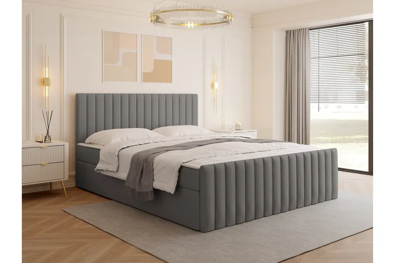 Calrosor Sängpaket Kontinentalsäng med Förvaring 160x200 cm - Grå - Möbler - Sovrum - Sängar - Komplett Sängpaket