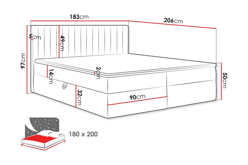 Calrosor Sängpaket Kontinentalsäng med Förvaring 180x200 cm - Grå - Möbler - Sovrum - Sängar - Komplett Sängpaket