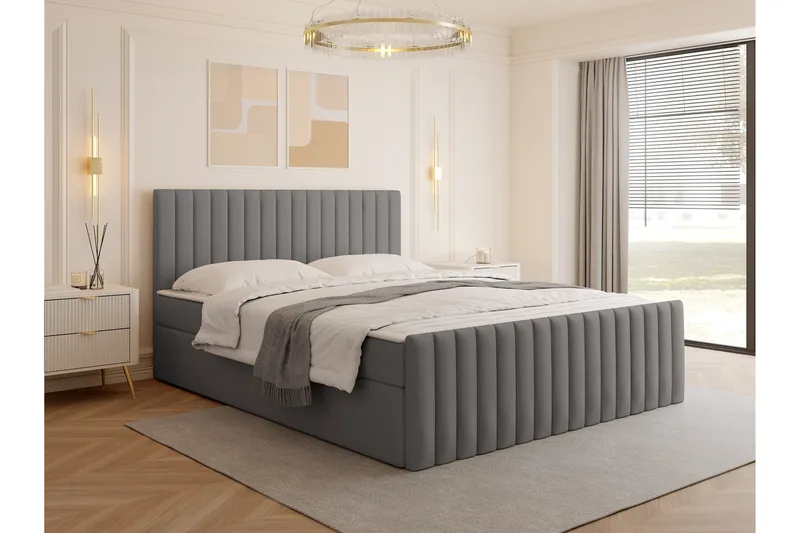 Calrosor Sängpaket Kontinentalsäng med Förvaring 180x200 cm - Grå - Möbler - Sovrum - Sängar - Komplett Sängpaket