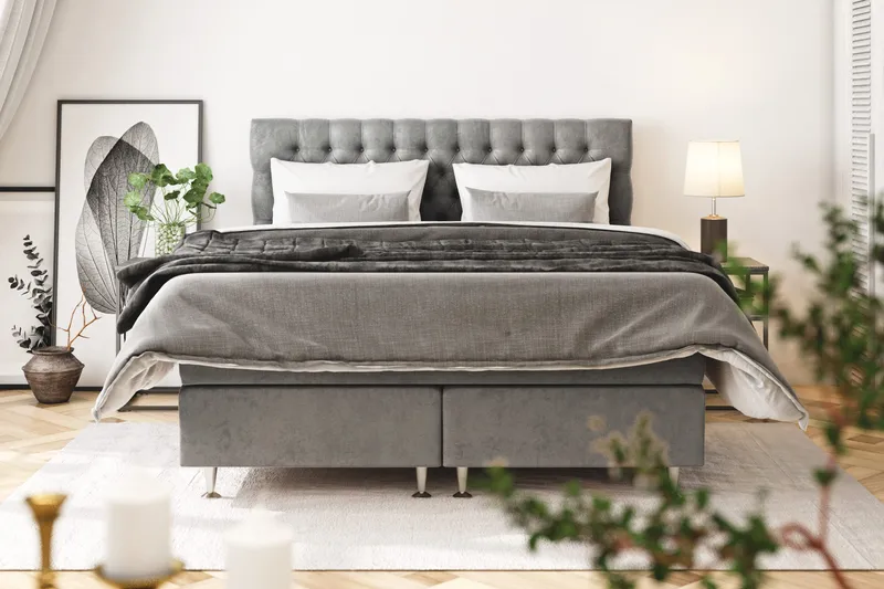 Celine Sängpaket 180x200 cm - Grå/Sammet - Möbler - Sovrum - Sängar - Komplett Sängpaket