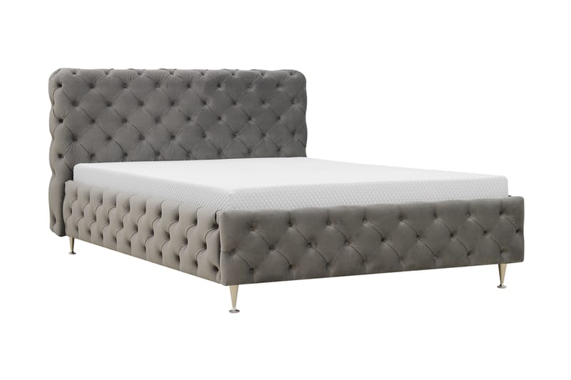 Chesterfield Komplett Sängpaket Sängram med Madrass 140x200 cm - Grå - Möbler - Sovrum - Sängar - Komplett Sängpaket