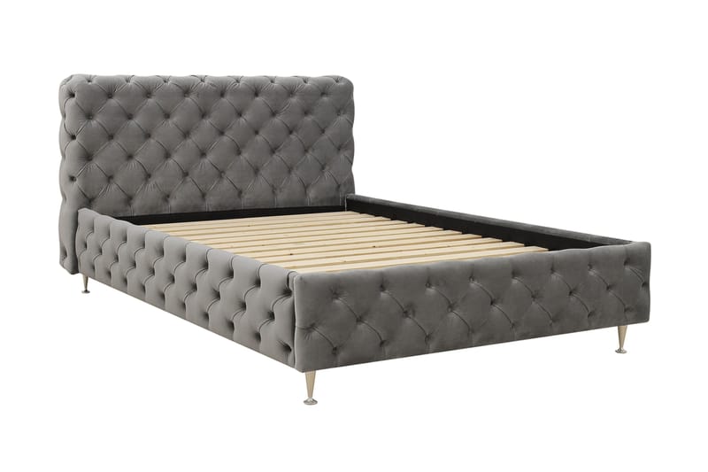Chesterfield Komplett Sängpaket Sängram med Madrass 140x200 cm - Grå - Möbler - Sovrum - Sängar - Komplett Sängpaket