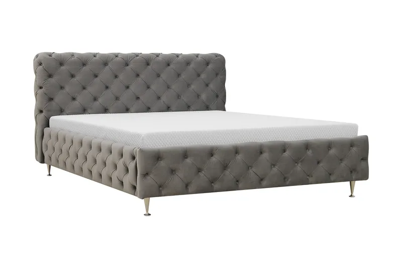 Chesterfield Komplett Sängpaket Sängram med Madrass 160x200 cm - Grå - Möbler - Sovrum - Sängar - Komplett Sängpaket