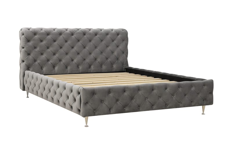 Chesterfield Komplett Sängpaket Sängram med Madrass 160x200 cm - Grå - Möbler - Sovrum - Sängar - Komplett Sängpaket
