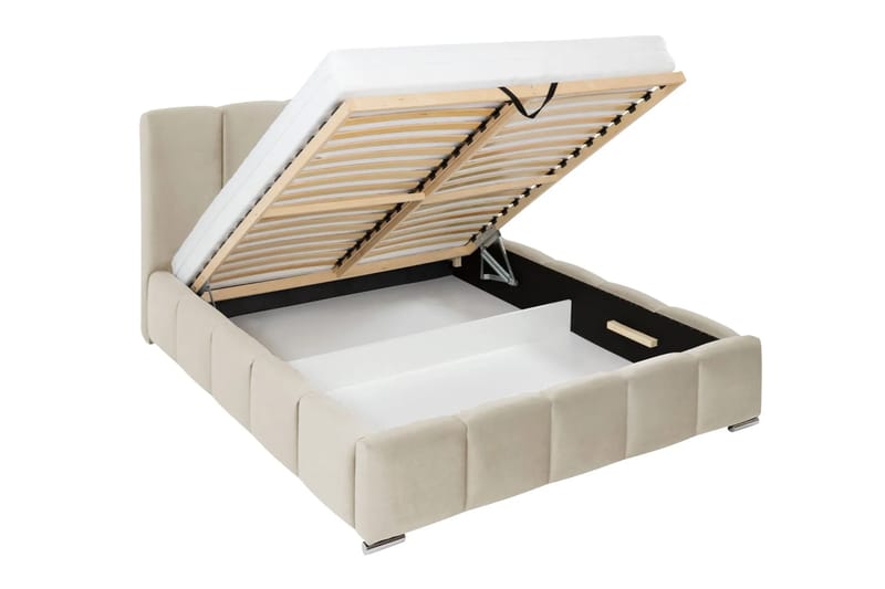 Cleaton Sängram 180x200 cm med Förvaring HVILA Resårmadrass och Bäddmadrass i Memoryskum med Tvättbar klädsel - Beige - Möbler - Sovrum - Sängar - Komplett Sängpaket