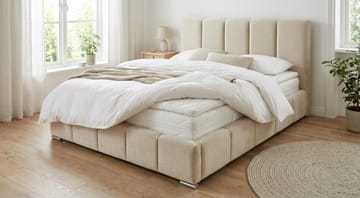 Cleaton Sängram 180x200 cm med Förvaring HVILA Pocketresårmadrass och Bäddmadrass i Latex med Tvättbar klädsel - Grå/Vit - Möbler - Sovrum - Sängar - Komplett Sängpaket